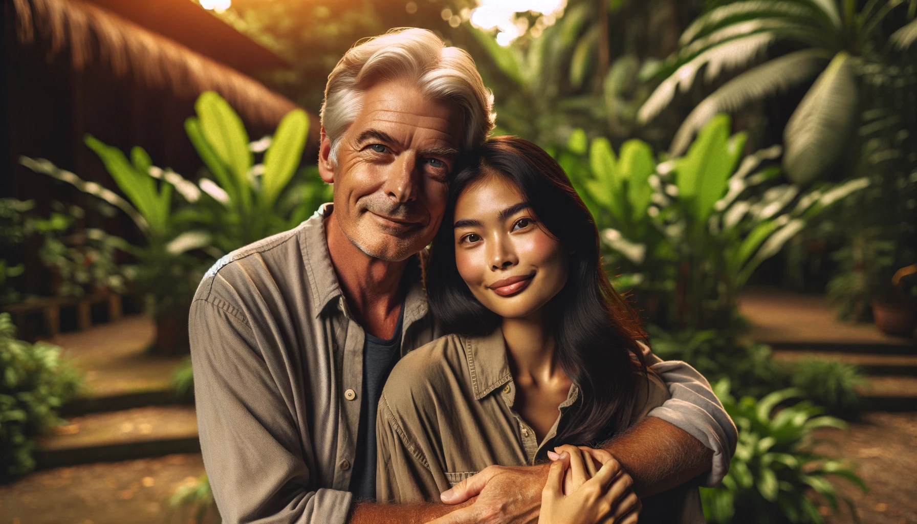 Western man and young Filipina hugging